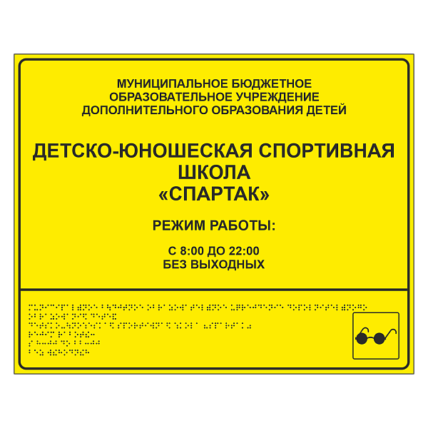 Тактильная вывеска для спортивной школы в Дорожной инфраструктуре
